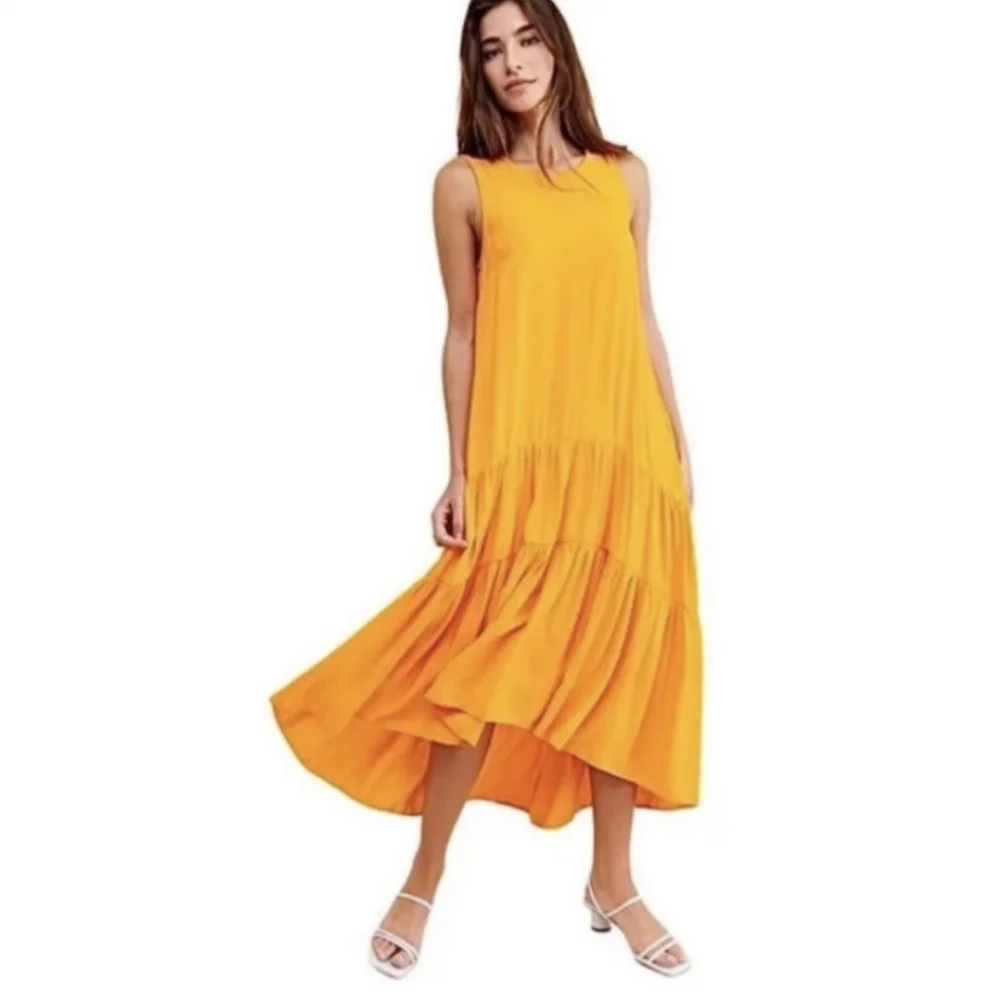 Anthropologie Maeve Marlene Maxi Dress Tiered Women XS Tangelo Orange Sleeveless - Picture 1 of 14